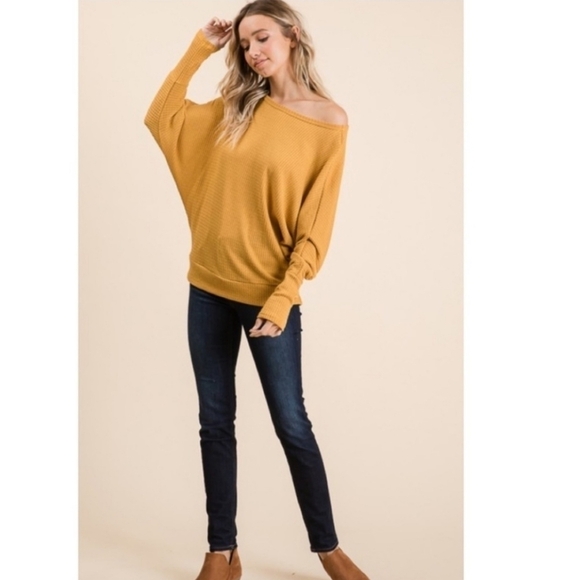 Thermal Knit Off The Shoulder Doleman Sleeved Top - Picture 5 of 14
